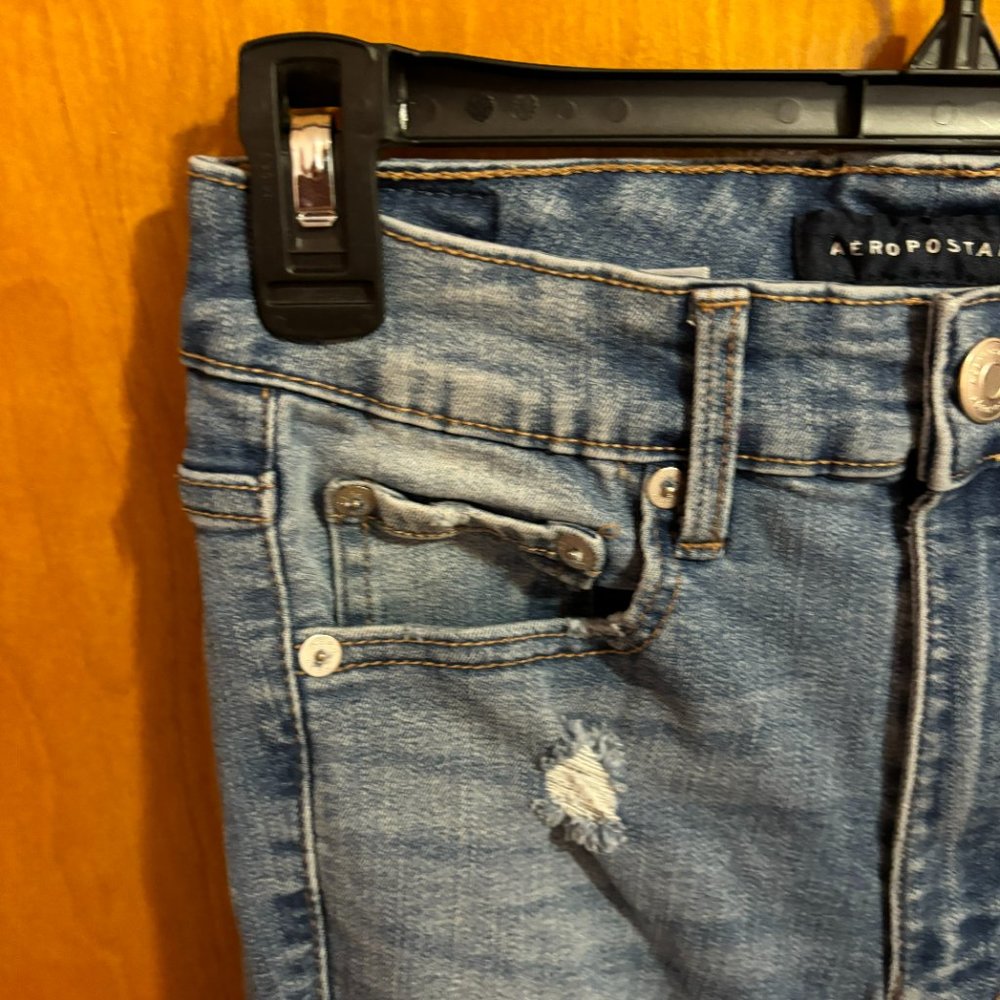 Aeropostale Super High Rise Jegging Distressed 6 Short Medium Wash Denim Legging - Picture 4 of 16